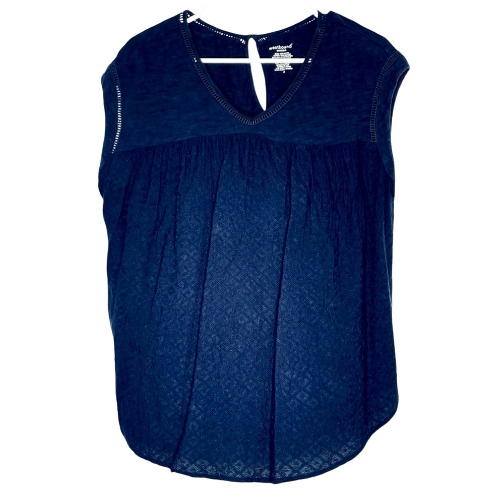 Westbound Woman Navy Blue sleeveless top with keyhole back closure Size 1X
